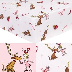 Dr. Seuss Grinch Cindy Lou Who & Max Christmas Cotton Flannel Fitted Crib Sheet